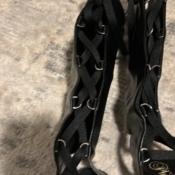 Women’s Black Platform Stiletto Open Lace Up Boots - Picture 7 of 14